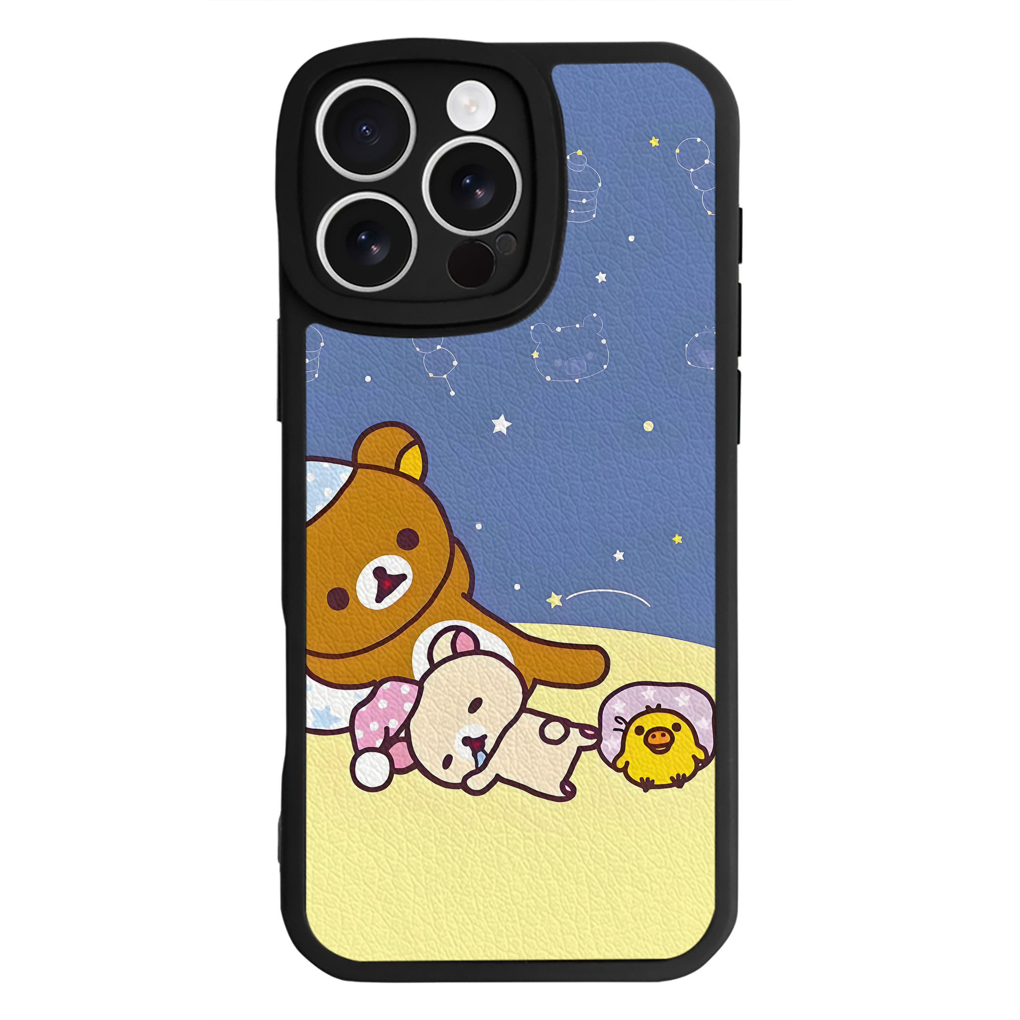 （画像用） リラックマ リラックマ キイロイトリ Rilakkuma Korilakkuma Kiiroitori 【iPhone 16シリーズ対応】シリコンスマホケース（レザー調） 材質：シリコン